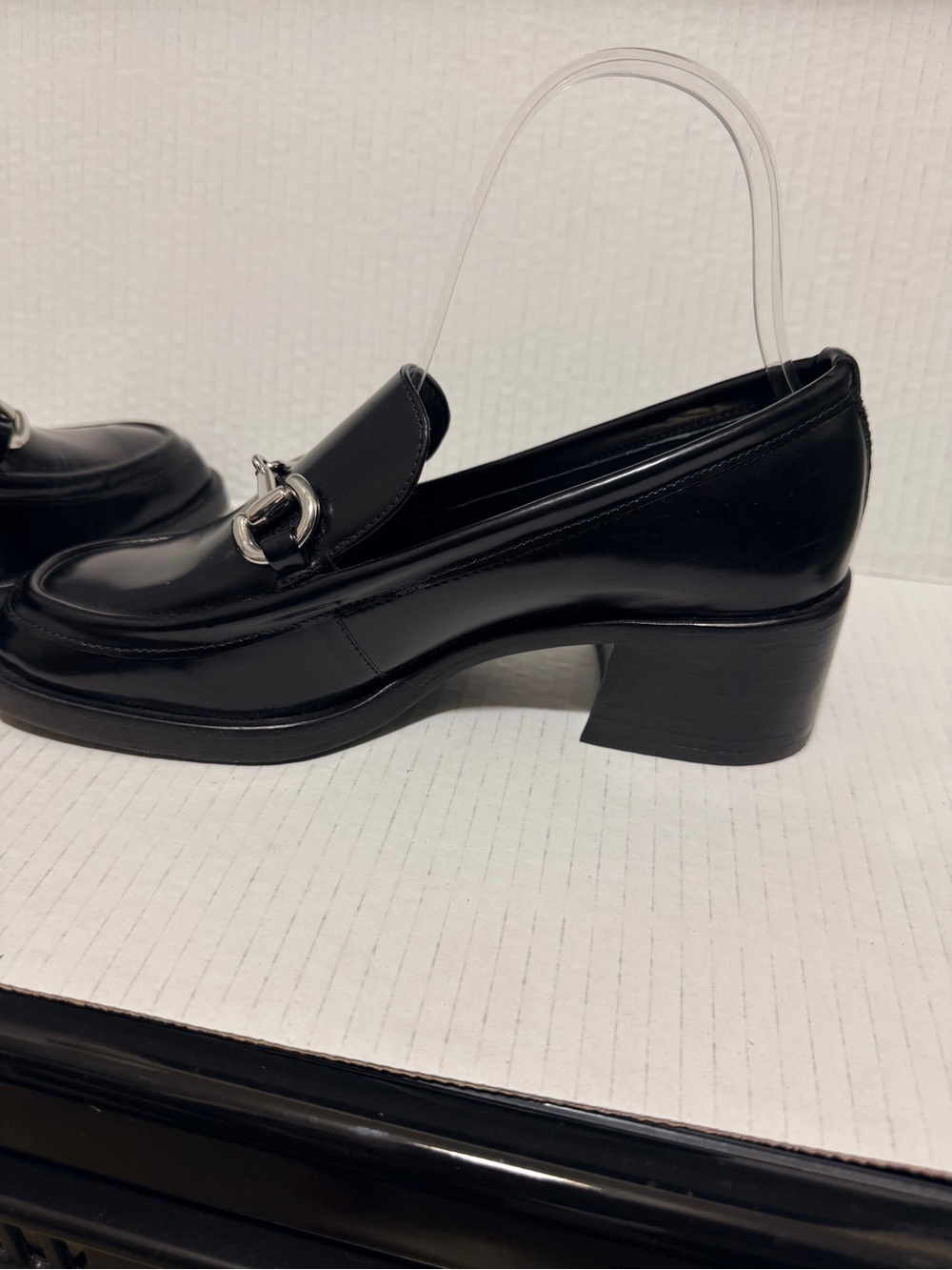 Reformation Black Silver Horsebit Leather Penny Loafers Shoes Sz 5 1/2 Fall - Picture 10 of 16